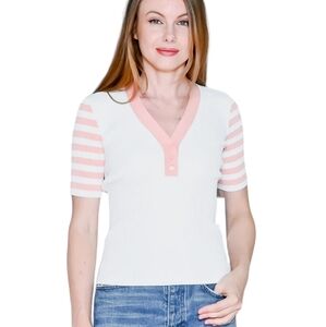 Amanda Uprichard Melon Stripe Ribbed Sweater Tee Women's XS